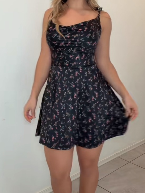Popilush Dresses & Skirts - Built-in shapewear dress| Black Floral A-Line Mini Dress